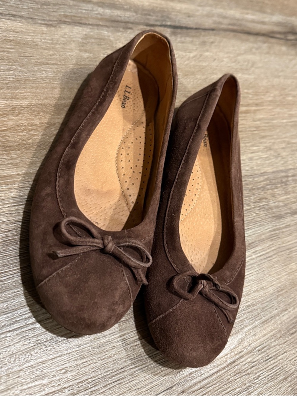 L.L. Bean Brown Suede Ballet Flats with Bow